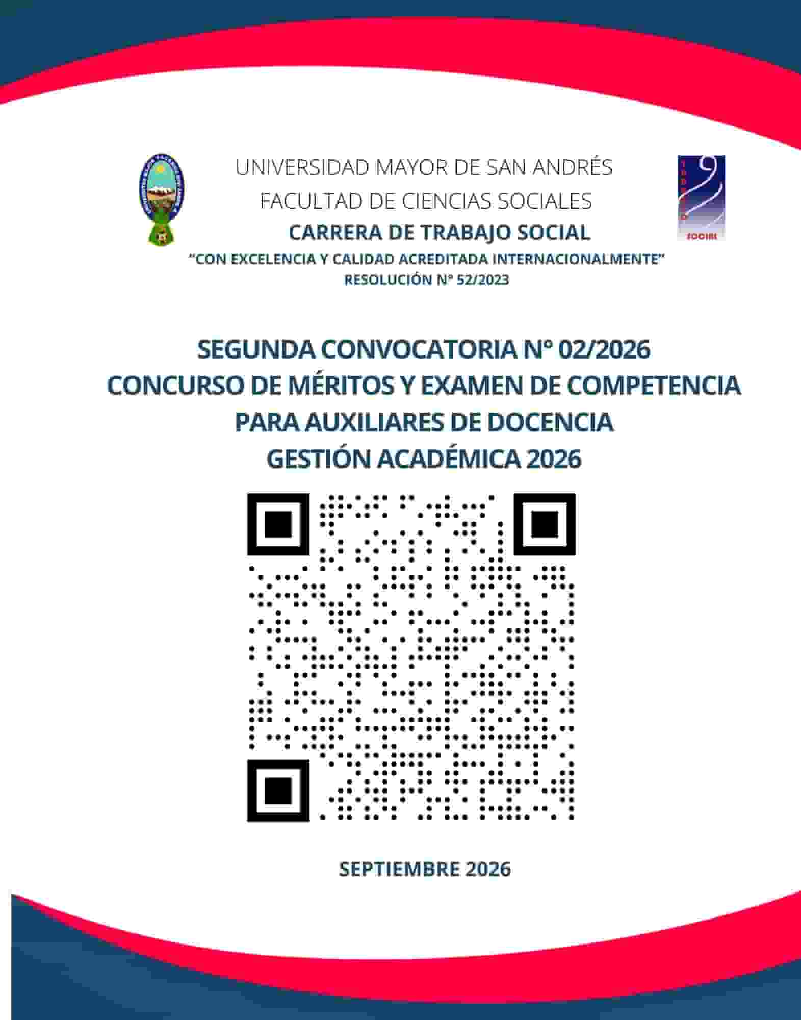Segunda Convocatoria N° 02/2026 para el Concurso de Méritos y Examen de Competencia para Auxiliares de Docencia (Gestión Académica 2026).